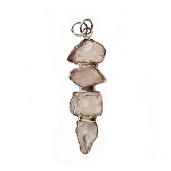 Hand Crafted Jewelry - Natural Rough Rose Quartz Gemstones Set in 925 Sterling Silver Pendant, NWT